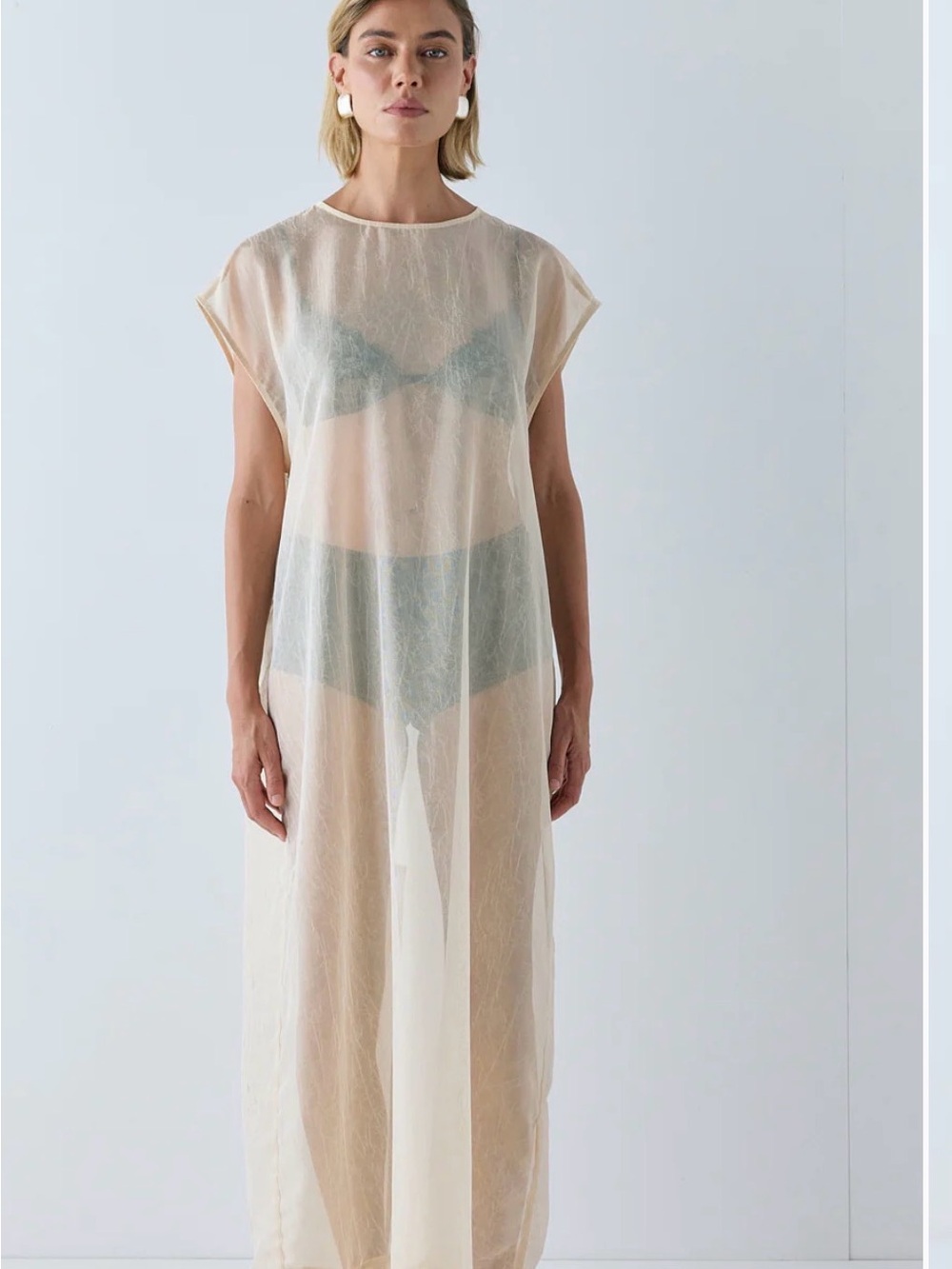 VRG GRL Sleeveless Cream Maxi Dress - Elegant Lightweight Layer- US 8